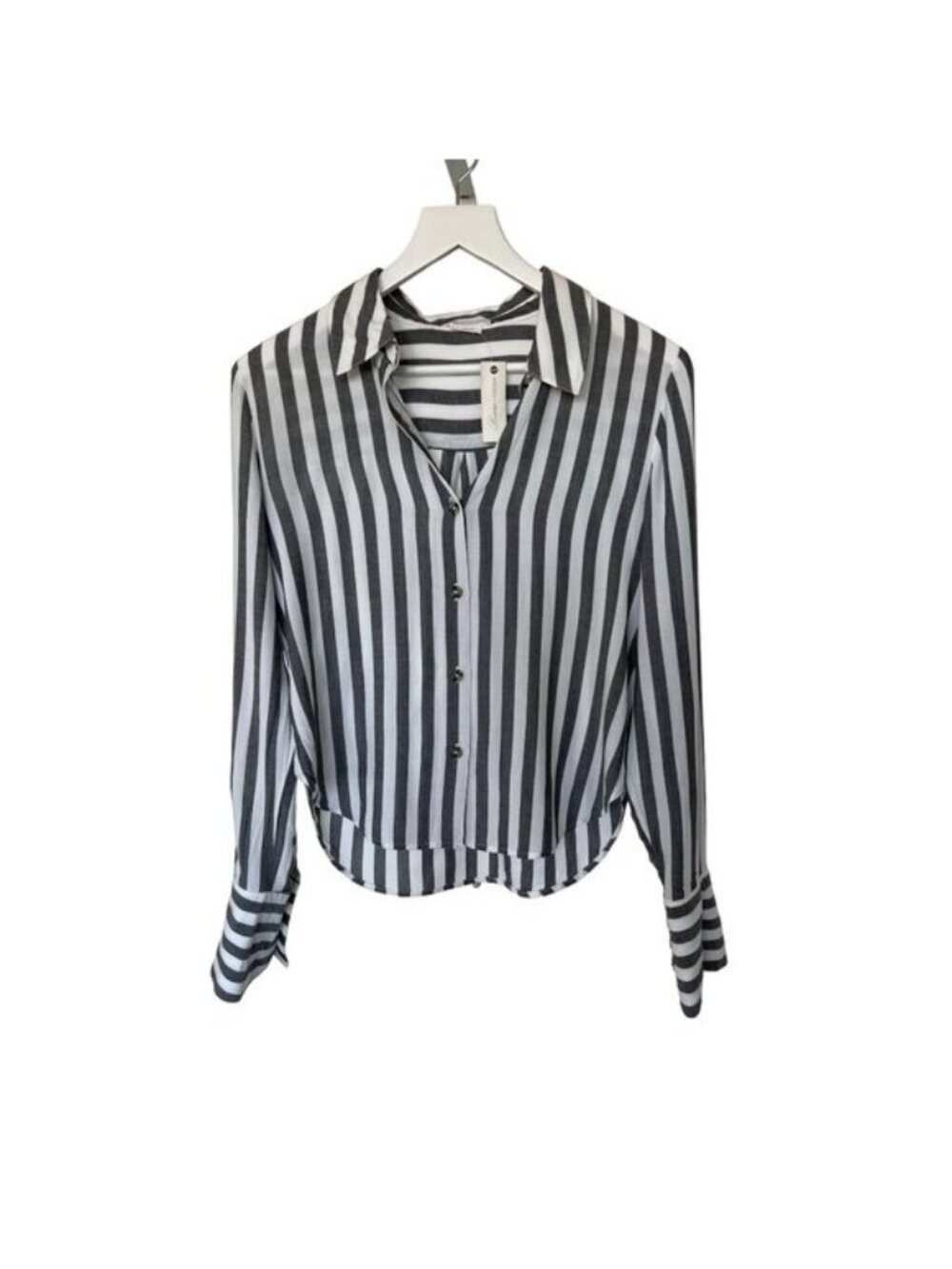 Lovers + Friends Striped Button Front Top White & Grey